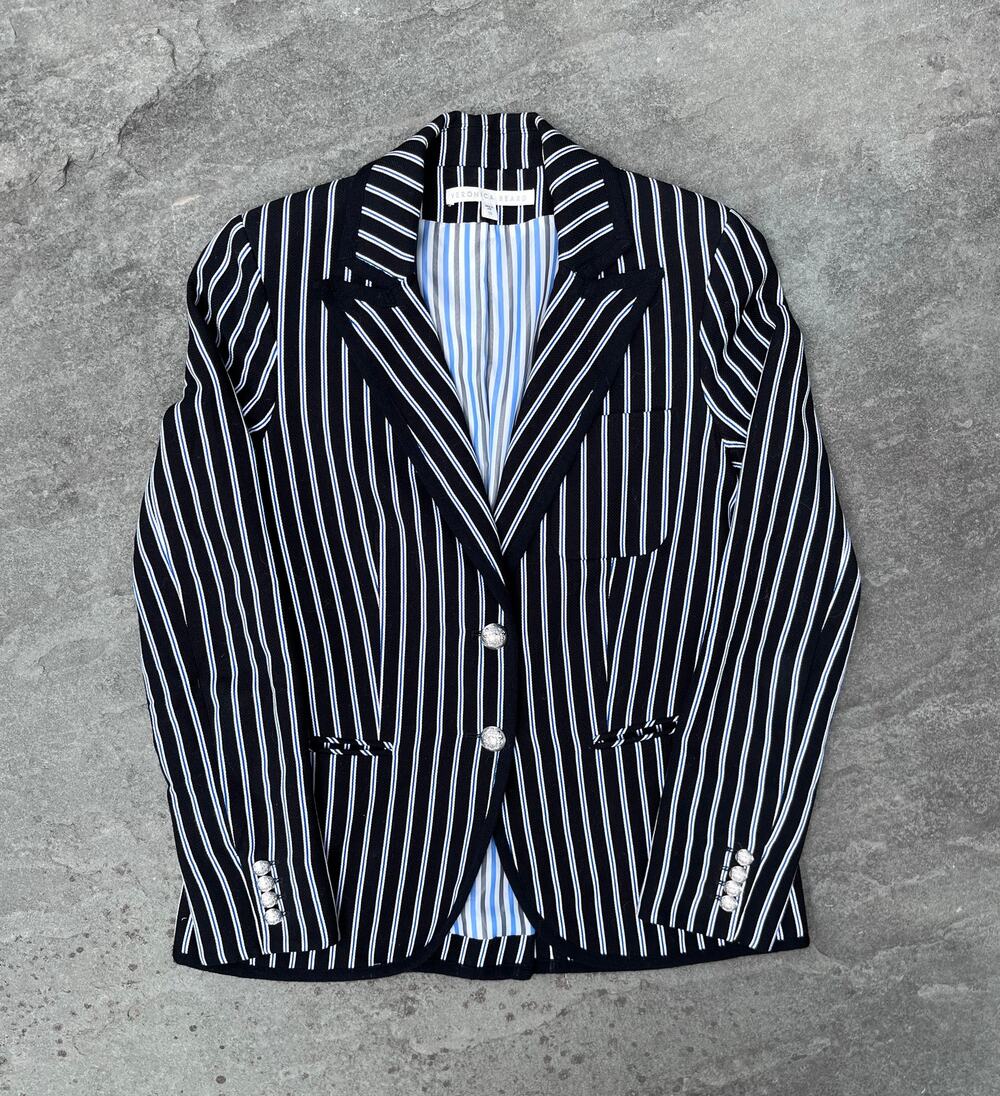 Veronica Beard Nautical Regatta Stripe Knit Blazer Silver Crest Buttons 10 $595